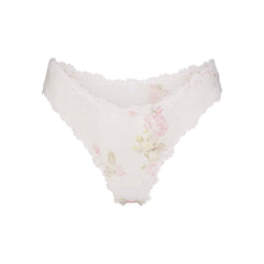 STRETCH LACE DIPPED THONG | SNOW VINTAGE FLORAL PRINT FLAT ON A WHITE BACKGROUND | FLT @ | FOCUS: 0.0, 1.0, 0.9