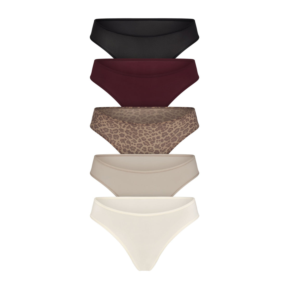 FITS EVERYBODY THONG 5-PACK | DESERT LEOPARD MULTI & LAYS FLAT ON A WHITE BACKGROUND | FLT