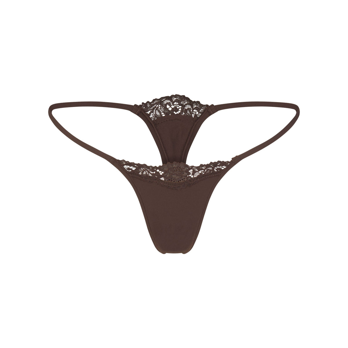 FITS EVERYBODY LACE STRING THONG | ESPRESSO FLAT ON A WHITE BACKGROUND | FLT