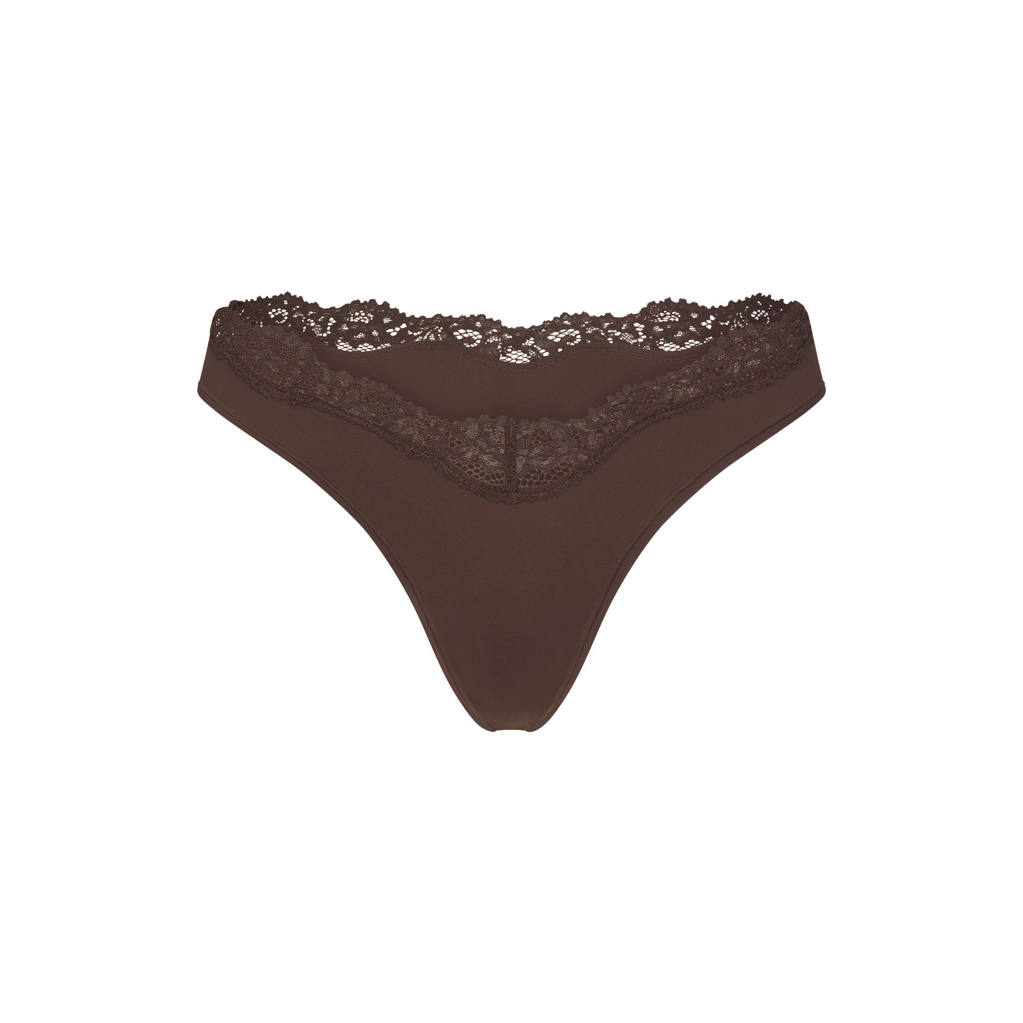 FITS EVERYBODY LACE DIPPED THONG | ESPRESSO FLAT ON A WHITE BACKGROUND | FLT