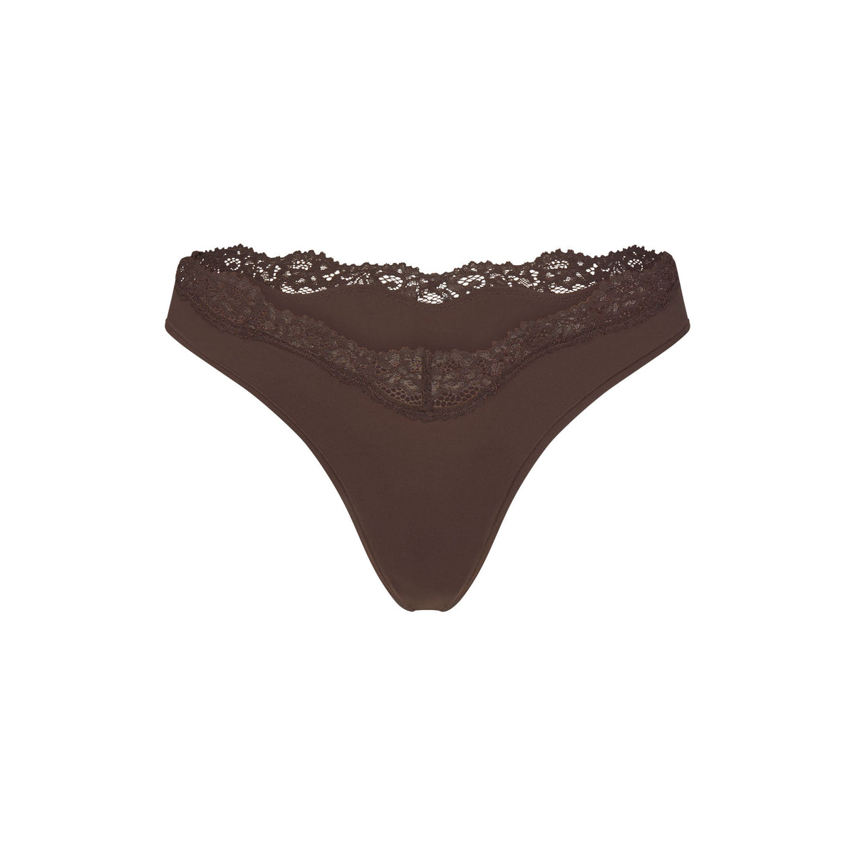 FITS EVERYBODY LACE DIPPED THONG | ESPRESSO FLAT ON A WHITE BACKGROUND | FLT