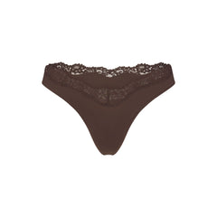 FITS EVERYBODY LACE DIPPED THONG | ESPRESSO FLAT ON A WHITE BACKGROUND | FLT