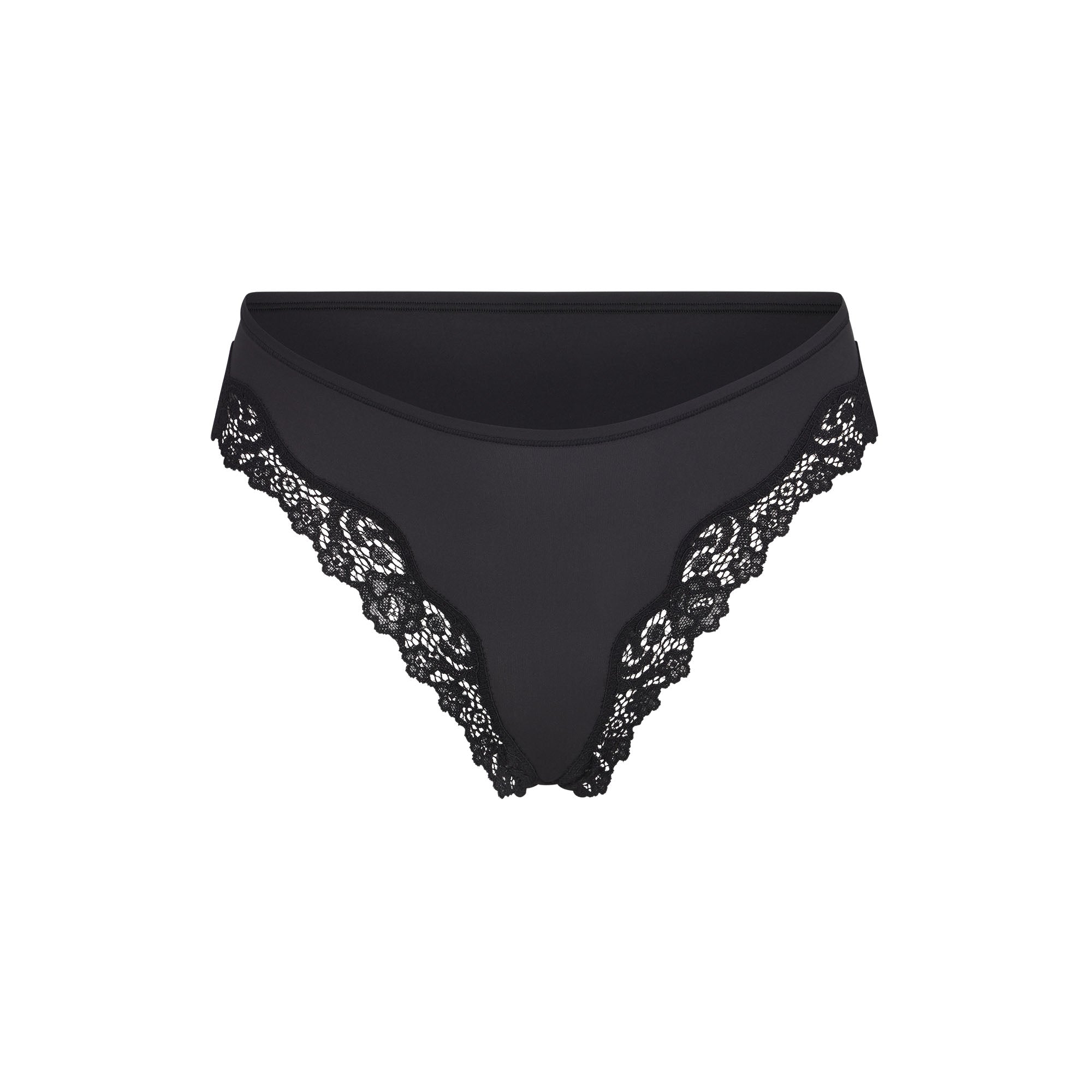 FITS EVERYBODY LACE TANGA | ONYX (TANGAS, PANTIES) LAYS FLAT ON A WHITE BACKGROUND | FLT