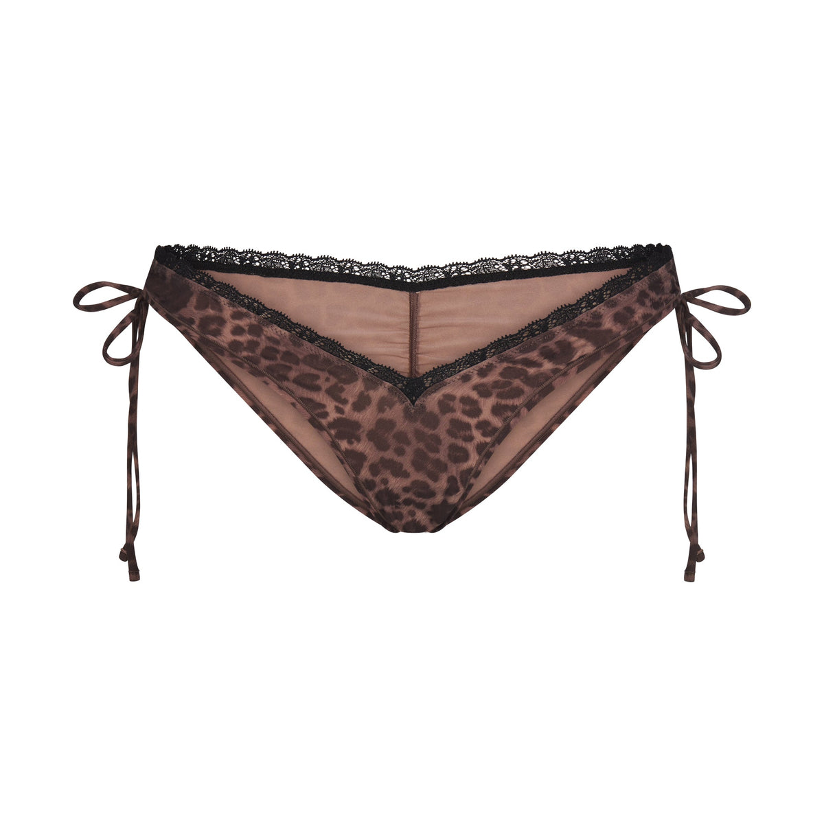 FITS EVERYBODY LACE MICRO TANGA | UMBER LEOPARD PRINT FLAT ON A WHITE BACKGROUND | FLT