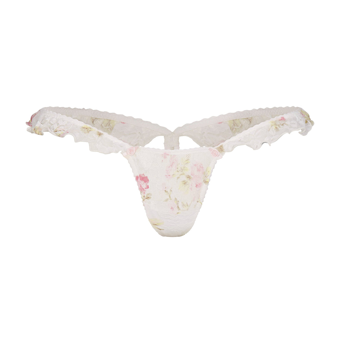 STRETCH LACE BUTTERFLY THONG | SNOW VINTAGE FLORAL PRINT FLAT ON A WHITE BACKGROUND | FLT @ | FOCUS: 0.0, 1.0, 0.9