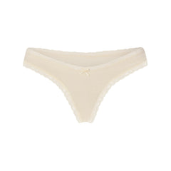 LIGHTWEIGHT COTTON LACE THONG | BUTTER TONAL FLAT ON A WHITE BACKGROUND @ | FLT