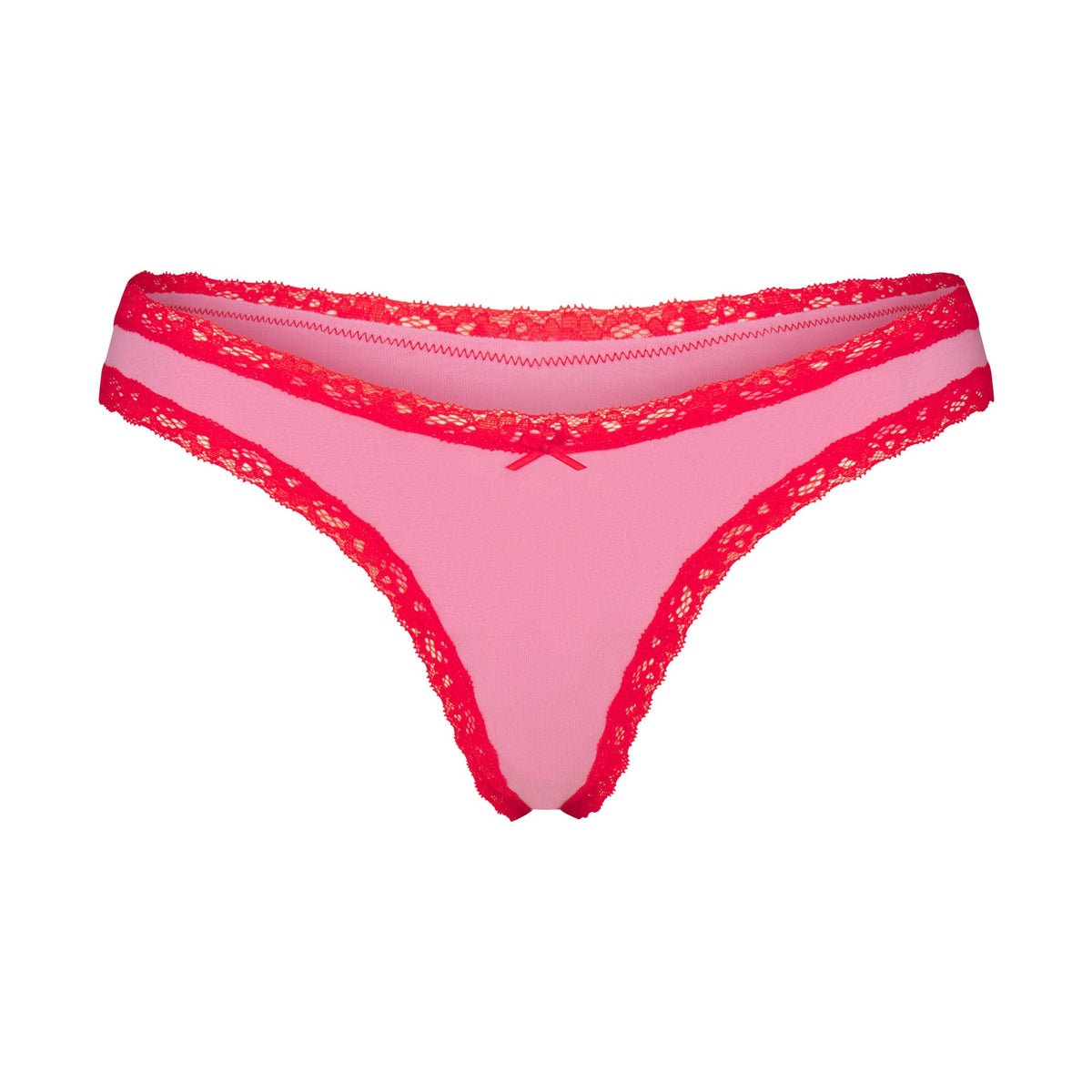 LIGHTWEIGHT COTTON LACE THONG | CARNATION CONTRAST FLAT ON A WHITE BACKGROUND | FLT