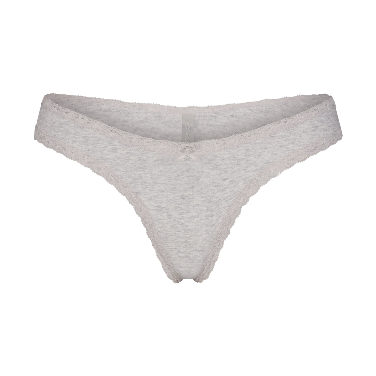 LIGHTWEIGHT COTTON LACE THONG | LIGHT HEATHER GREY FLAT ON A WHITE BACKGROUND | FLT