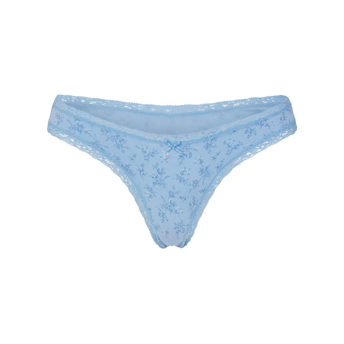 LIGHTWEIGHT COTTON LACE THONG | SURF DAINTY FLORAL PRINT FLAT ON A WHITE BACKGROUND | FLT