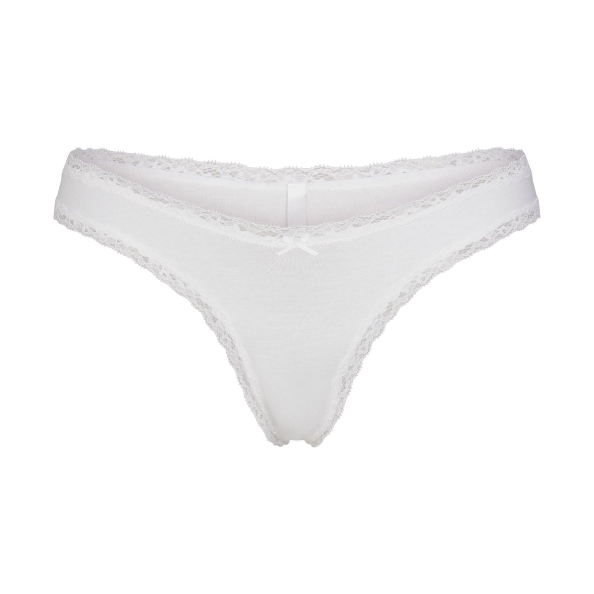 LIGHTWEIGHT COTTON LACE THONG | SNOW FLAT ON A WHITE BACKGROUND | FLT