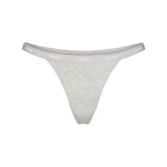 LIGHTWEIGHT COTTON LOGO PICOT THONG | LIGHT HEATHER GREY FLAT ON A WHITE BACKGROUND | FLT