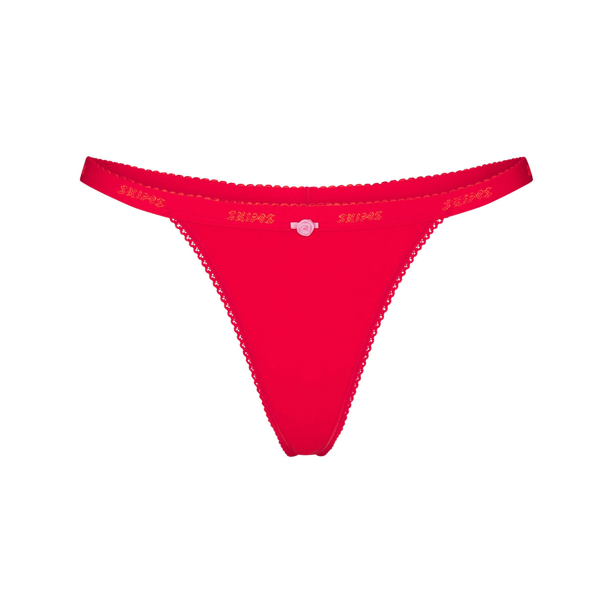 LIGHTWEIGHT COTTON LOGO PICOT THONG | RUBY TONAL FLAT ON A WHITE BACKGROUND | FLT