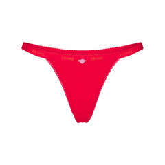 LIGHTWEIGHT COTTON LOGO PICOT THONG | RUBY TONAL FLAT ON A WHITE BACKGROUND | FLT