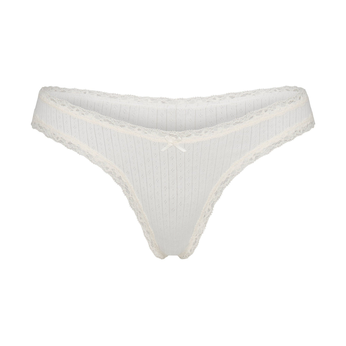 LIGHTWEIGHT COTTON POINTELLE LACE THONG | MARBLE TONAL FLAT ON A WHITE BACKGROUND | FLT