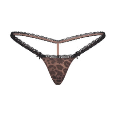 FITS EVERYBODY LACE MICRO THONG | UMBER LEOPARD PRINT FLAT ON A WHITE BACKGROUND | FLT