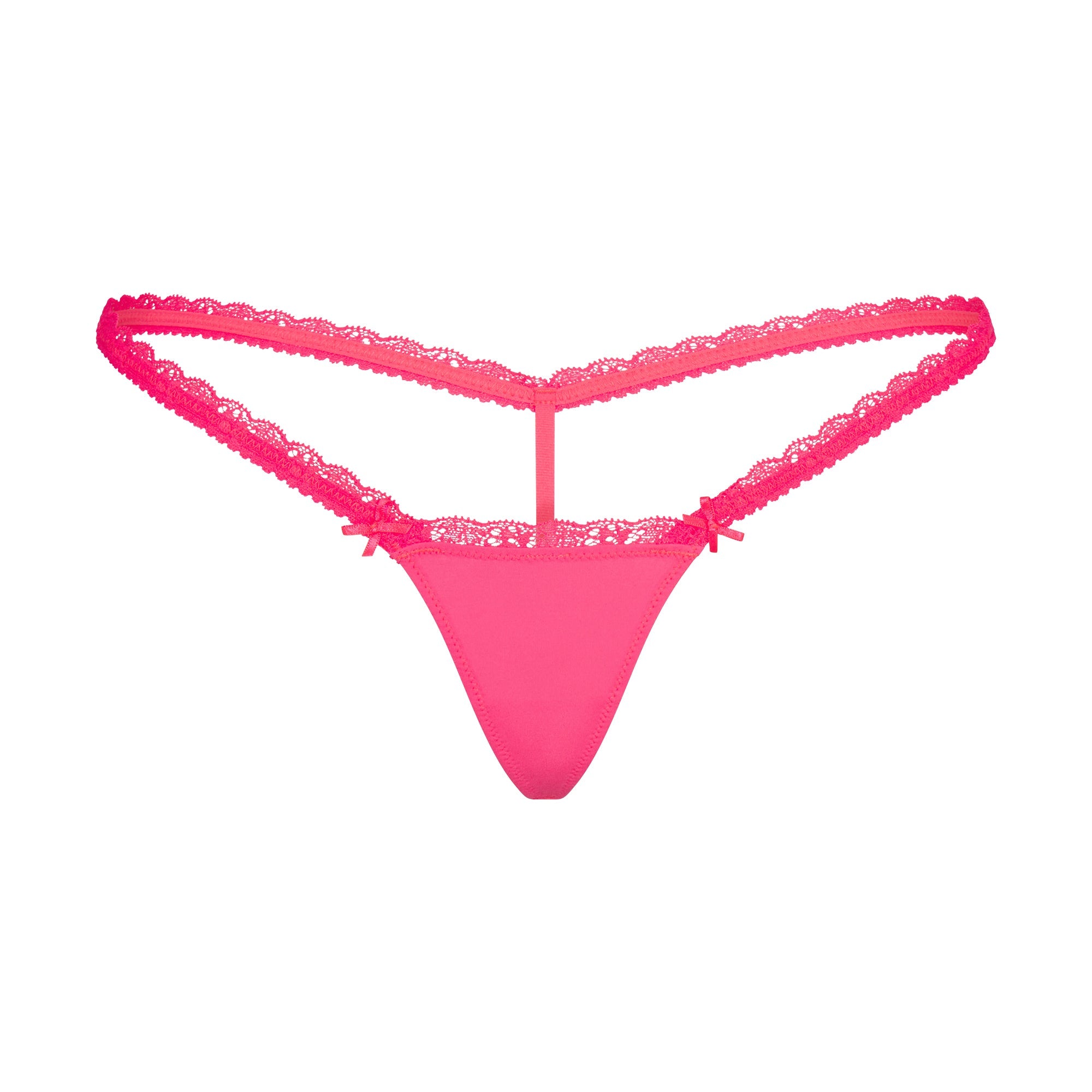 FITS EVERYBODY LACE MICRO THONG | ULTRA PINK FLAT ON A WHITE BACKGROUND | FLT