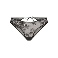 ULTRA FINE LACE PEEK-A-BOO BIKINI | ONYX FLAT ON A WHITE BACKGROUND | FLT
