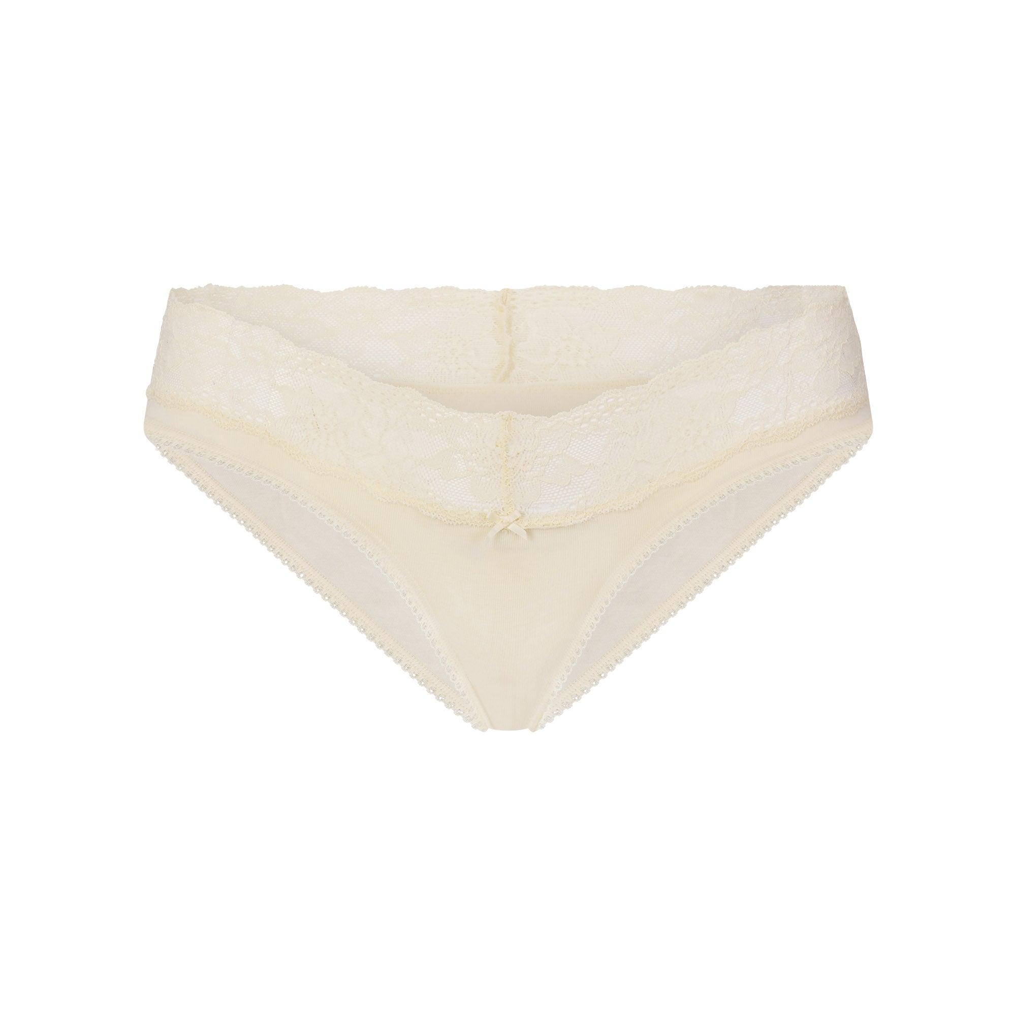 LIGHTWEIGHT COTTON WIDE LACE BRIEF | BUTTER TONAL FLAT ON A WHITE BACKGROUND | FLT