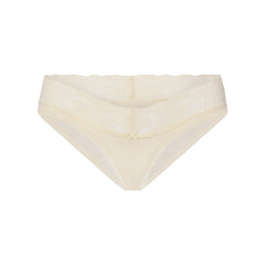 LIGHTWEIGHT COTTON WIDE LACE BRIEF | BUTTER TONAL FLAT ON A WHITE BACKGROUND | FLT