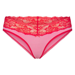 LIGHTWEIGHT COTTON WIDE LACE BRIEF | CARNATION CONTRAST FLAT ON A WHITE BACKGROUND | FLT