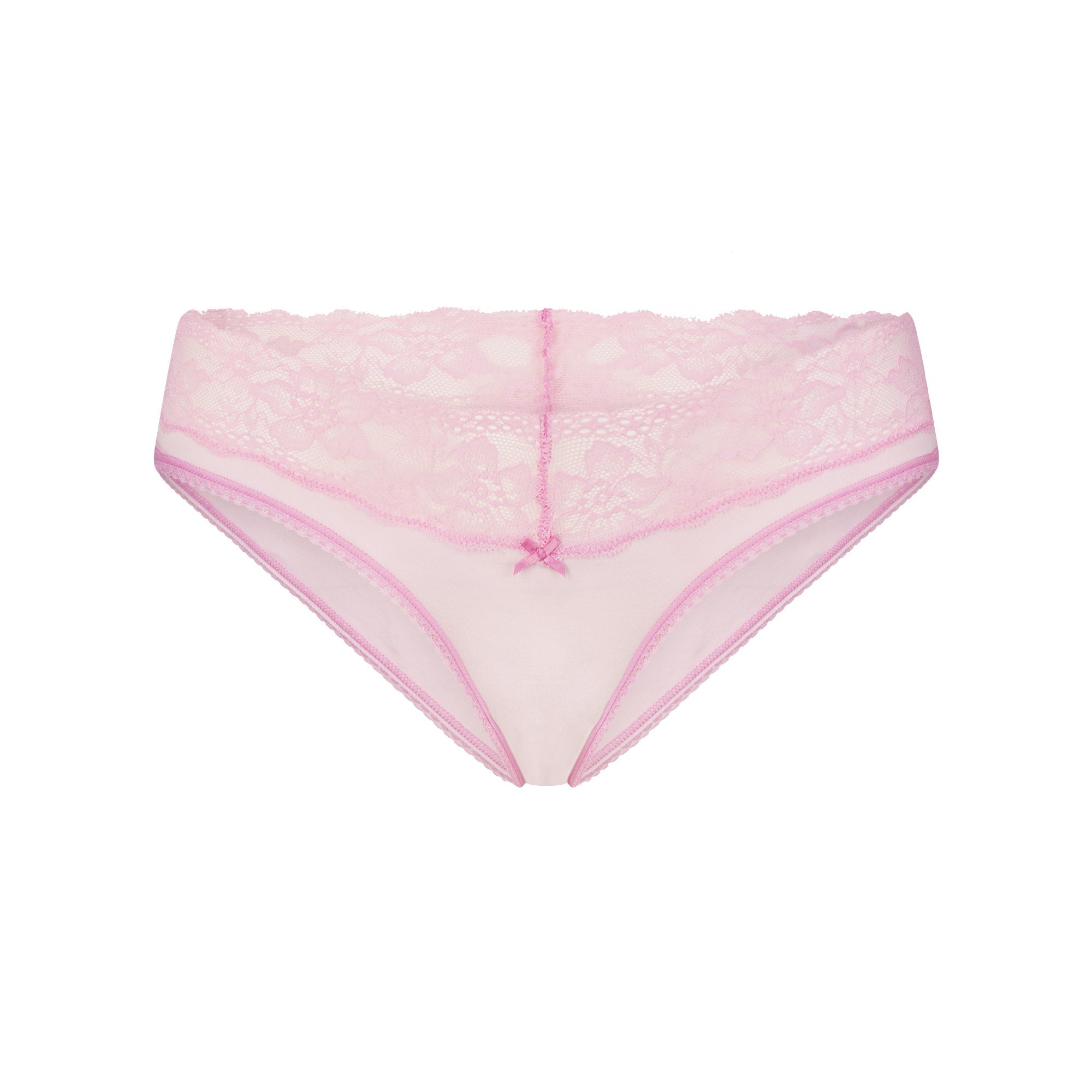 LIGHTWEIGHT COTTON WIDE LACE BRIEF | CHERRY BLOSSOM TONAL FLAT ON A WHITE BACKGROUND | FLT
