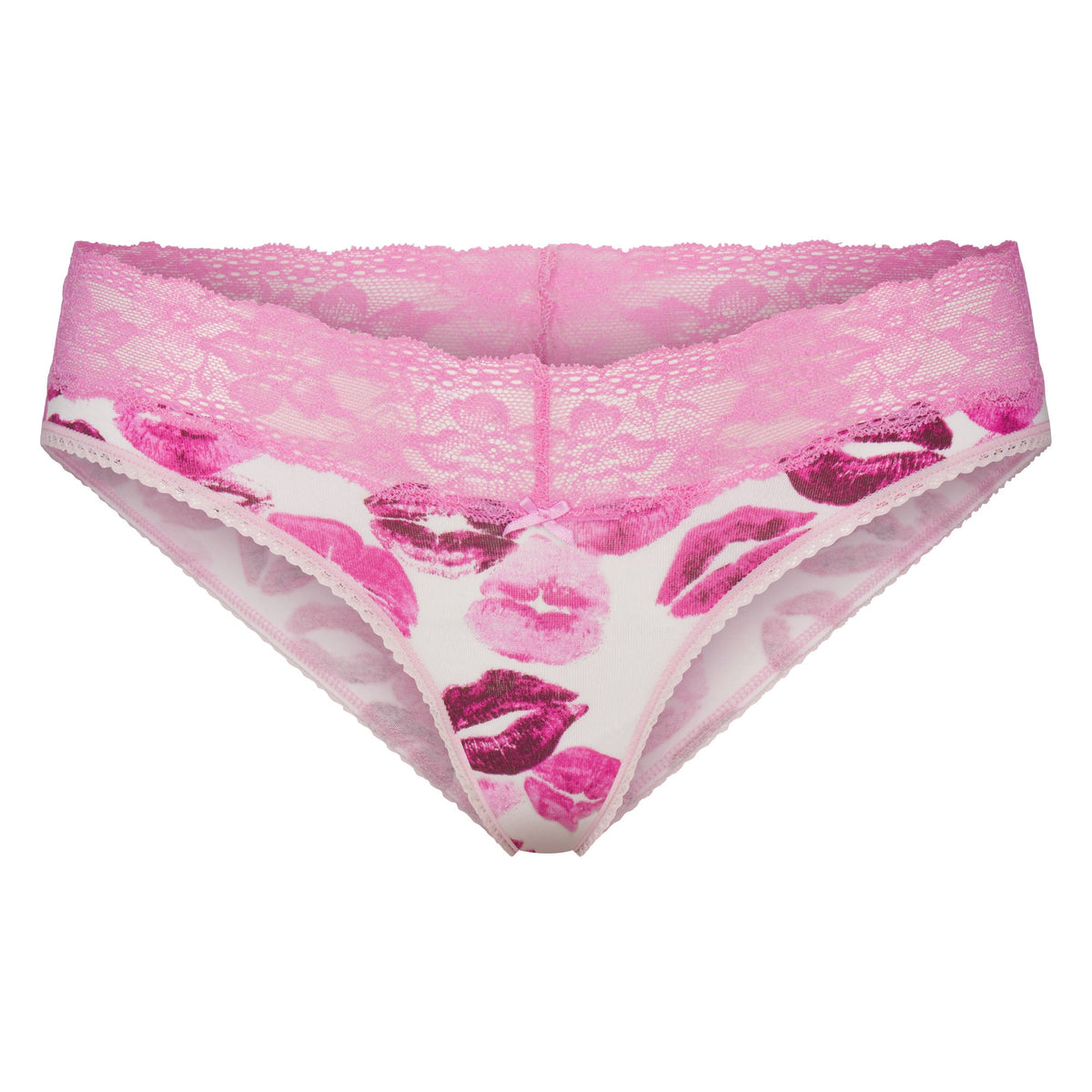 LIGHTWEIGHT COTTON WIDE LACE BRIEF | PINK ALLOVER LIPSTICK FLAT ON A WHITE BACKGROUND | FLT