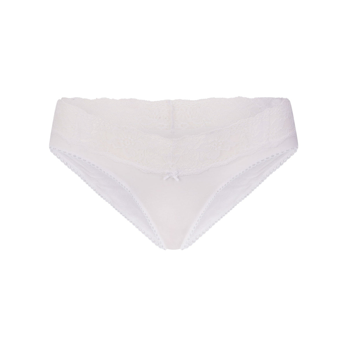 LIGHTWEIGHT COTTON WIDE LACE BRIEF | SNOW FLAT ON A WHITE BACKGROUND | FLT