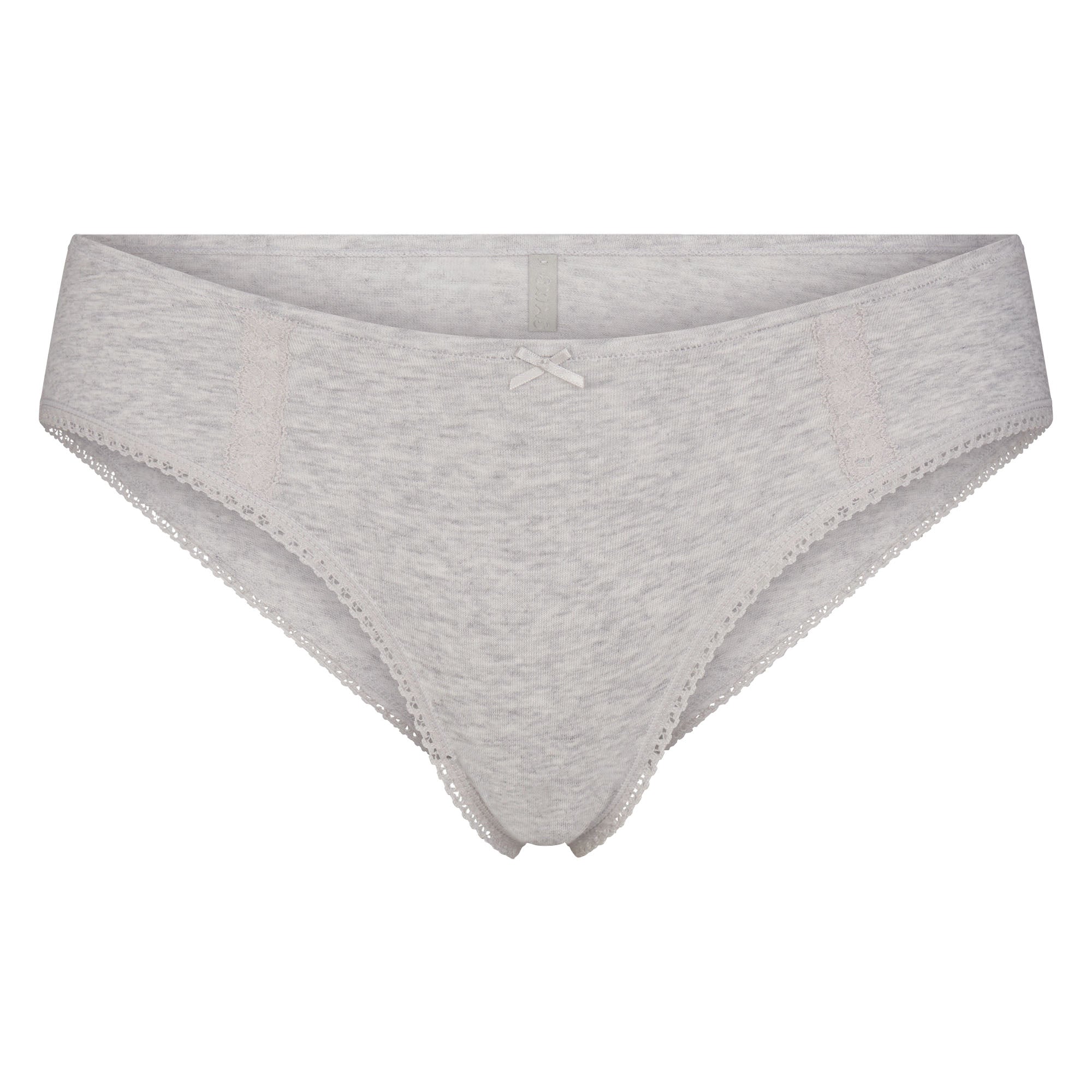 LIGHTWEIGHT COTTON LACE HIPSTER | LIGHT HEATHER GREY FLAT ON A WHITE BACKGROUND | FLT