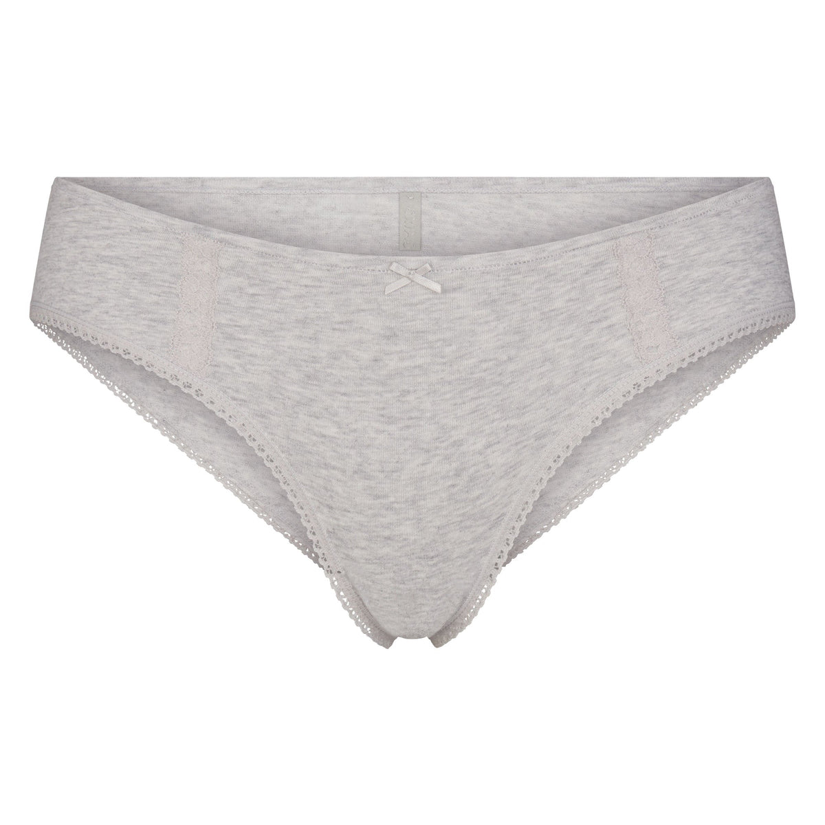 LIGHTWEIGHT COTTON LACE HIPSTER | LIGHT HEATHER GREY FLAT ON A WHITE BACKGROUND | FLT