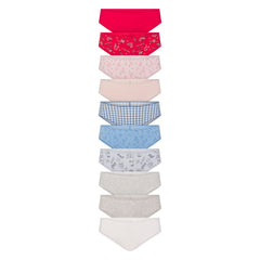 LIGHTWEIGHT COTTON RUCHED BACK HIPSTER 10-PACK | DAINTY FLORAL MULTI FLAT ON A WHITE BACKGROUND | FLT