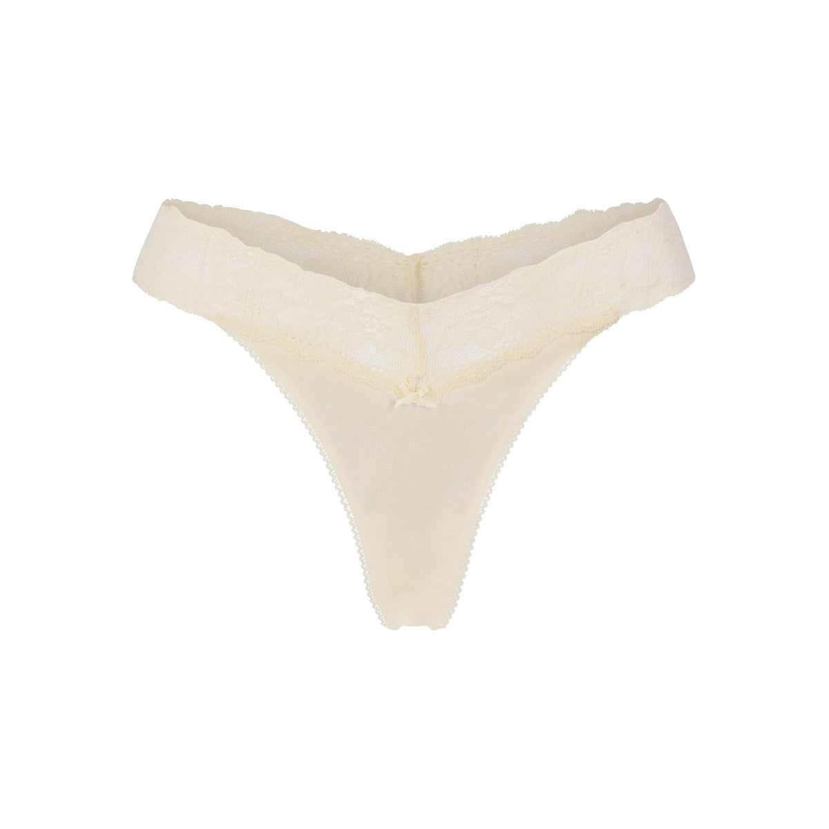 LIGHTWEIGHT COTTON WIDE LACE THONG | BUTTER TONAL FLAT ON A WHITE BACKGROUND | FLT