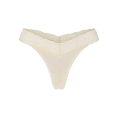 LIGHTWEIGHT COTTON WIDE LACE THONG | BUTTER TONAL FLAT ON A WHITE BACKGROUND | FLT