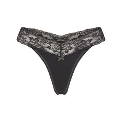 LIGHTWEIGHT COTTON WIDE LACE THONG | SOOT TONAL FLAT ON A WHITE BACKGROUND | FLT