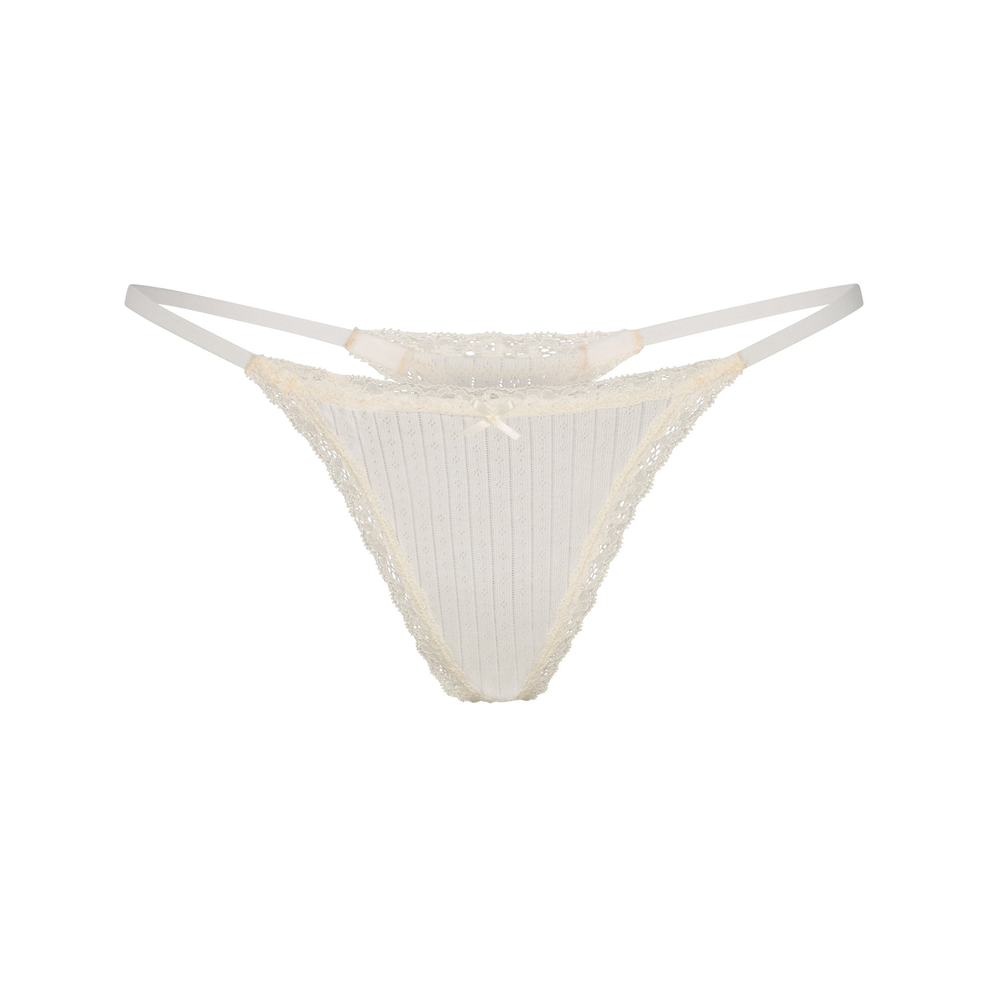 LIGHTWEIGHT COTTON POINTELLE LACE STRING THONG | MARBLE TONAL FLAT ON A WHITE BACKGROUND | FLT