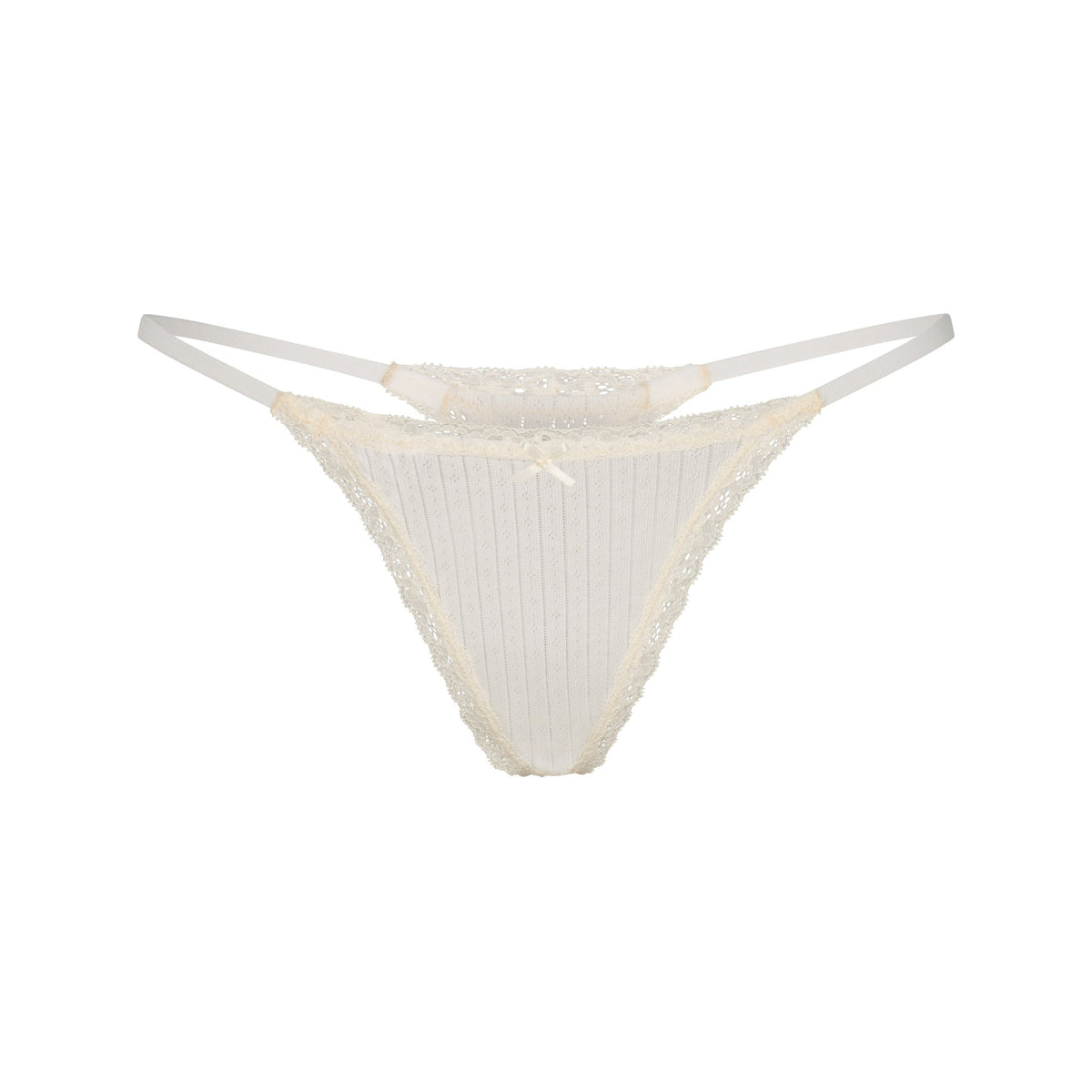 LIGHTWEIGHT COTTON POINTELLE LACE STRING THONG | MARBLE TONAL FLAT ON A WHITE BACKGROUND | FLT