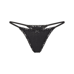 LIGHTWEIGHT COTTON POINTELLE LACE STRING THONG | SOOT TONAL FLAT ON A WHITE BACKGROUND | FLT