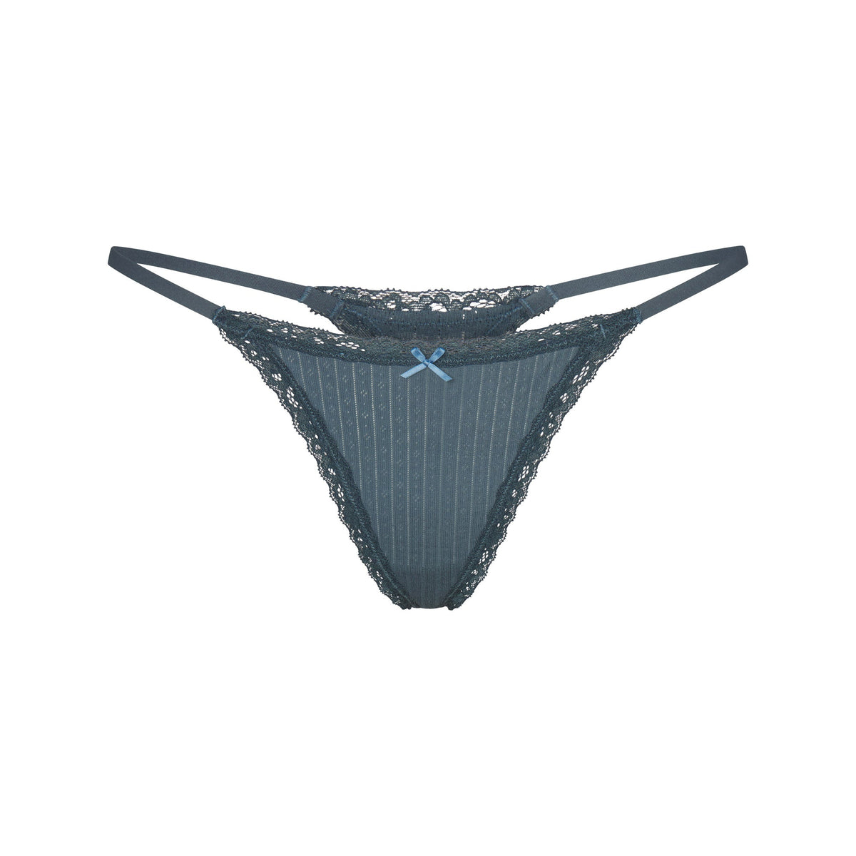 LIGHTWEIGHT COTTON POINTELLE LACE STRING THONG | ZIRCON TONAL FLAT ON A WHITE BACKGROUND | FLT