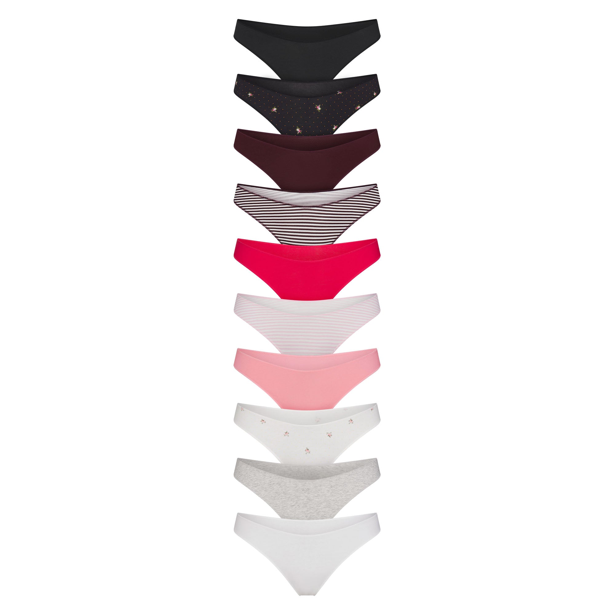 LIGHTWEIGHT COTTON THONG 10-PACK | MICRO DOT FLORAL MULTI & LAYS FLAT ON A WHITE BACKGROUND | FLT