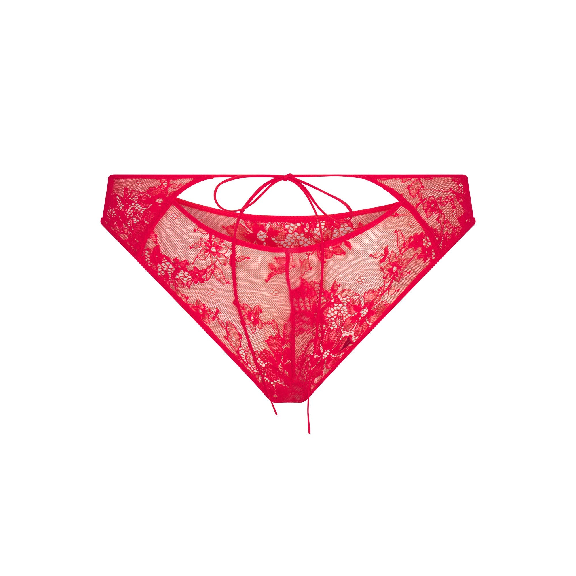 ULTRA FINE LACE PEEK-A-BOO BIKINI | RUBY FLAT ON A WHITE BACKGROUND