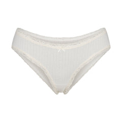 LIGHTWEIGHT COTTON POINTELLE LACE BRIEF | MARBLE TONAL FLAT ON A WHITE BACKGROUND | FLT