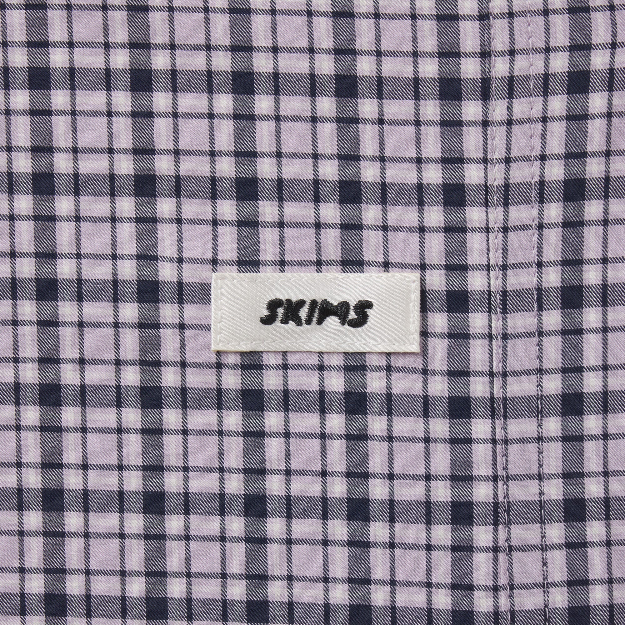 COTTON POPLIN SLEEP CROPPED BUTTON UP AND BLOOMER SET | IRIS MICA NAVY CHECK ON A MODEL | FOCUS: 0.0, 1.0, 0.9