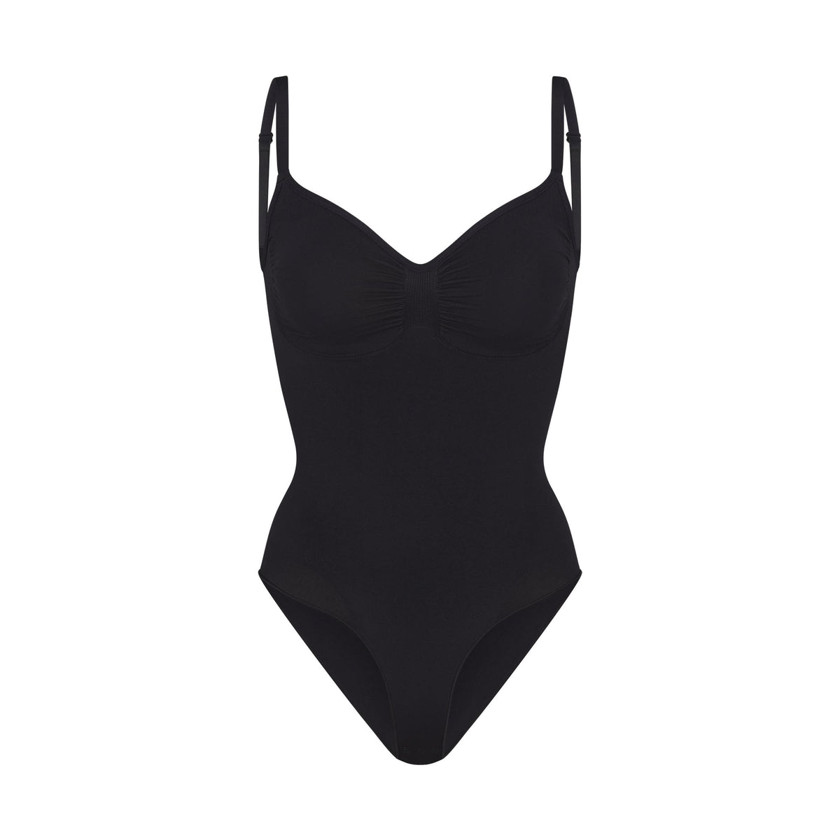 SEAMLESS SCULPT BRIEF BODYSUIT | ONYX (SHAPEWEAR BODYSUITS) LAYS FLAT ON A WHITE BACKGROUND | FLT