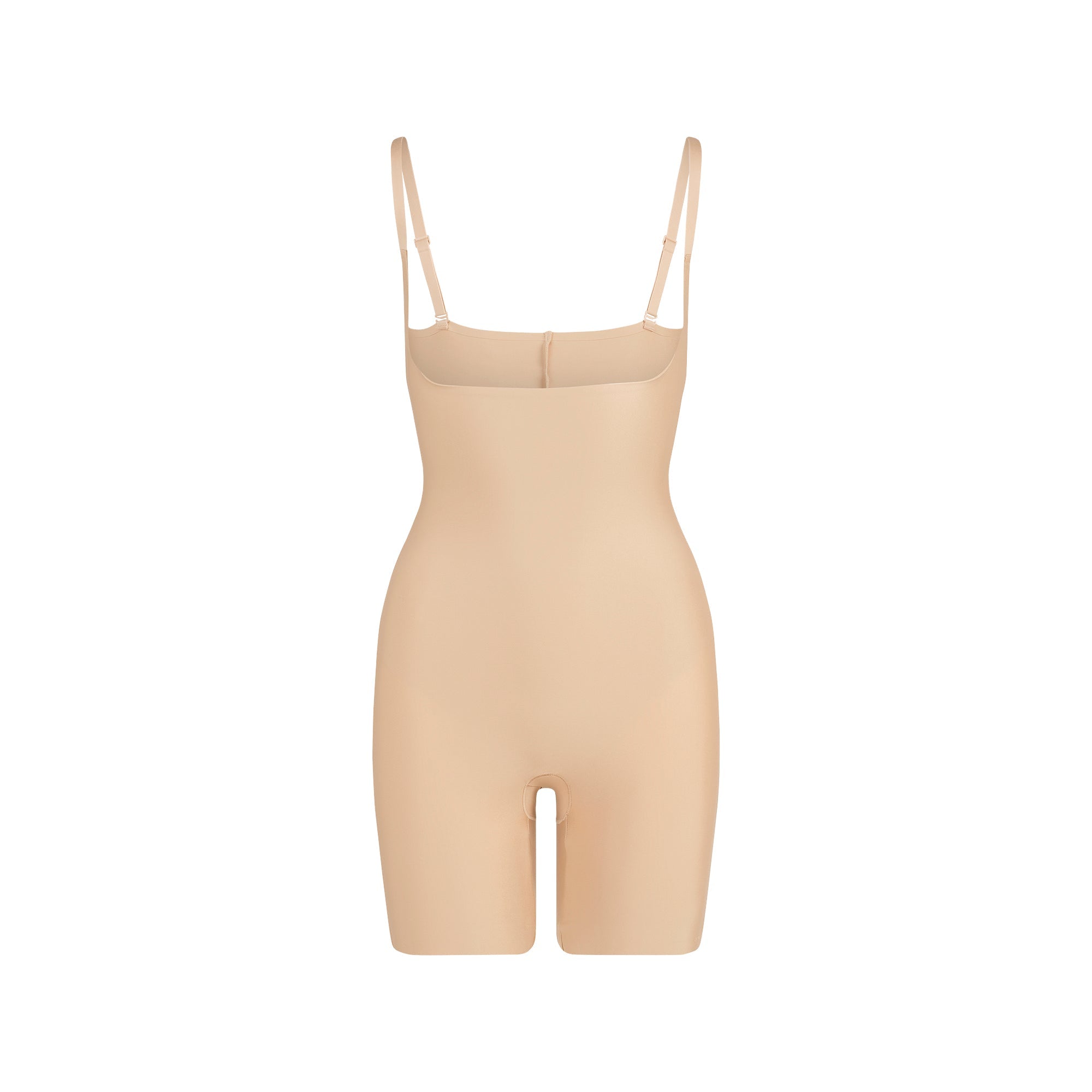 SKIMS BODY CORE SCULPT OPEN BUST MID THIGH BODYSUIT | CLAY FLAT ON A WHITE BACKGROUND | FLT