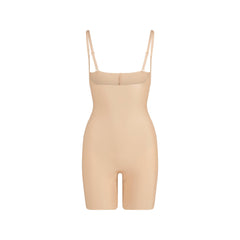 SKIMS BODY CORE SCULPT OPEN BUST MID THIGH BODYSUIT | CLAY FLAT ON A WHITE BACKGROUND | FLT