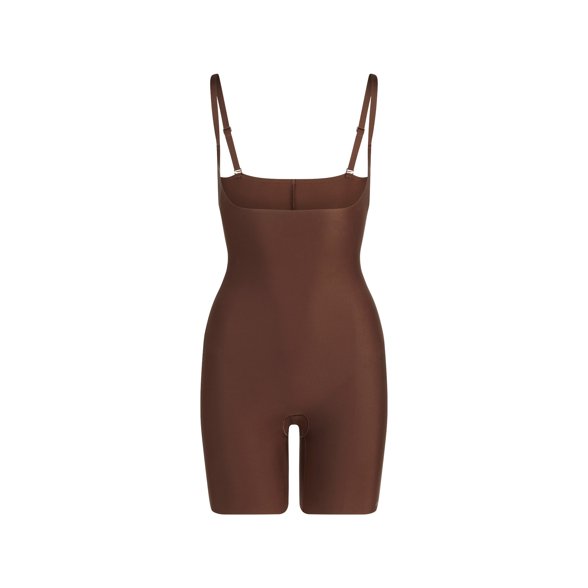 SKIMS BODY CORE SCULPT OPEN BUST MID THIGH BODYSUIT | COCOA FLAT ON A WHITE BACKGROUND | FLT