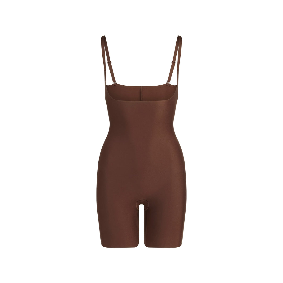 SKIMS BODY CORE SCULPT OPEN BUST MID THIGH BODYSUIT | COCOA FLAT ON A WHITE BACKGROUND | FLT