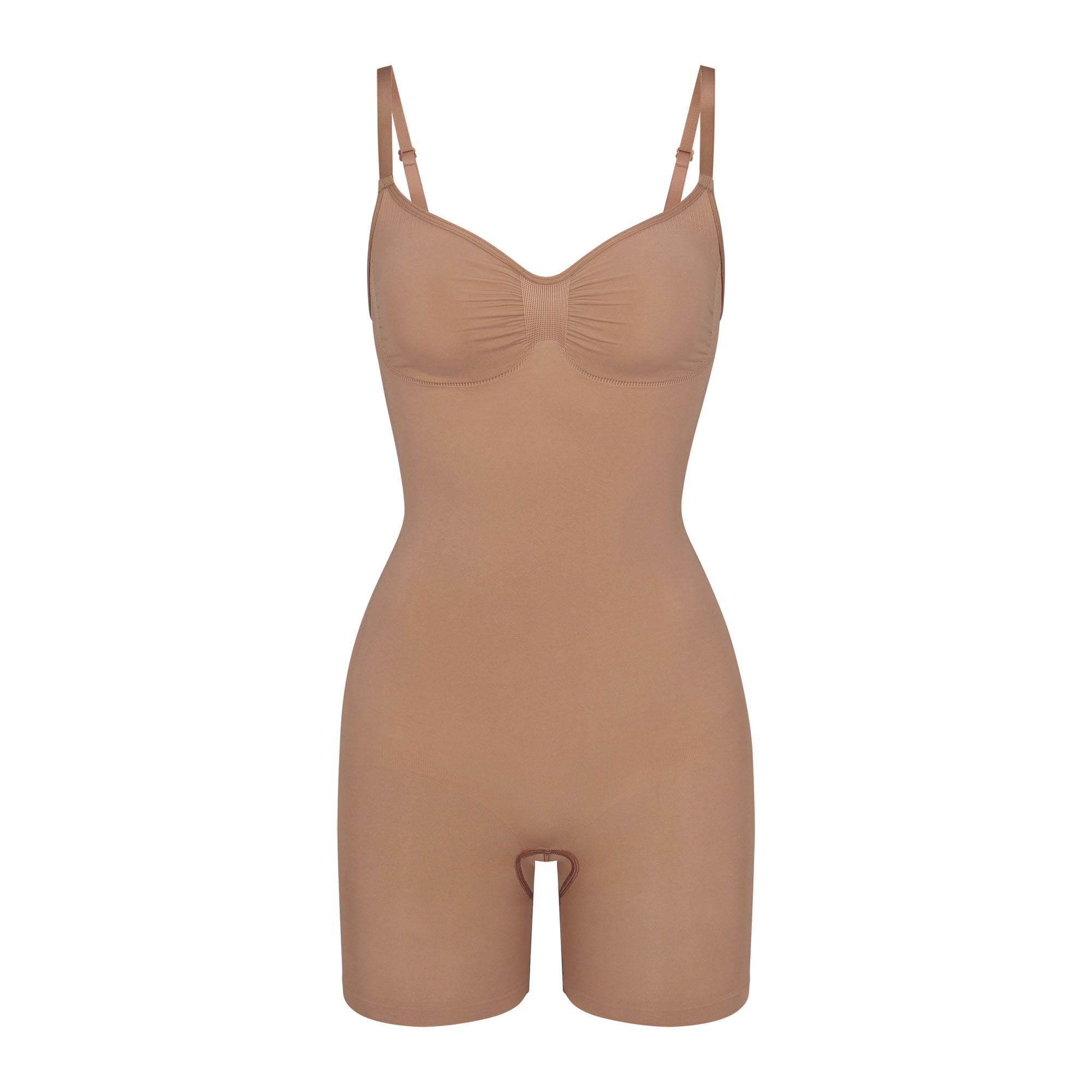 SEAMLESS SCULPT MID THIGH BODYSUIT | SIENNA (ONESIES, BODYSUITS) LAYS FLAT ON A WHITE BACKGROUND | FLT