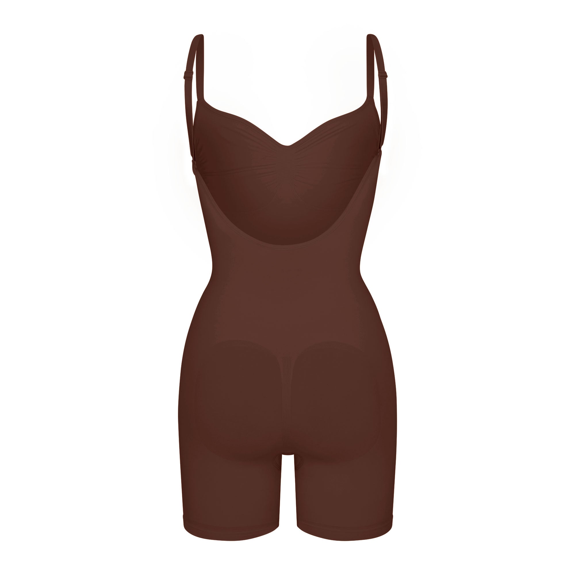 SEAMLESS SCULPT LOW BACK MID THIGH BODYSUIT LAYS FLAT ON A WHITE BACKGROUND | FLT