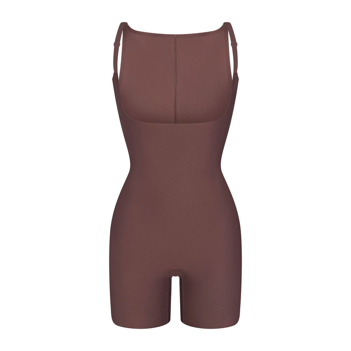 SKIMS BODY CORE SCULPT BACK SMOOTHING OPEN BUST MID THIGH BODYSUIT | COCOA FLAT ON A WHITE BACKGROUND | FLT