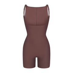 SKIMS BODY CORE SCULPT BACK SMOOTHING OPEN BUST MID THIGH BODYSUIT | COCOA FLAT ON A WHITE BACKGROUND | FLT